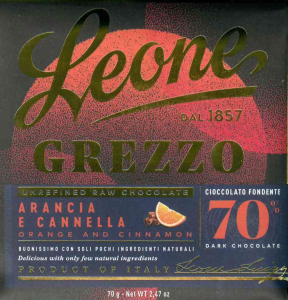 Leone Tavoletta Cioccolato Fondente GREZZO ARANCIO e CANNELLA 70 g. 70% cacao