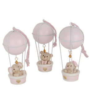 Orsetti in Mongolfiera Rosa 14 cm. set 3 soggetti