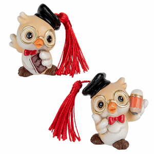 Bomboniera Laurea Gufo Gufolo H 5 cm 2 figure set 12 pz